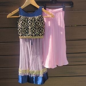 Girls Elegant Velvet & Pink Two-Piece Indian Punjabi Outfit - Size 3-5 Like New